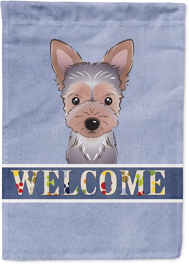 Caroline's Treasures BB1418GF Yorkie Puppy Welcome Garden Flag, Blue Mailbox Flag Decorative Yard Flag Banner Outside Patio Artwork Yard Flower Beds, Garden Size, Multicolor