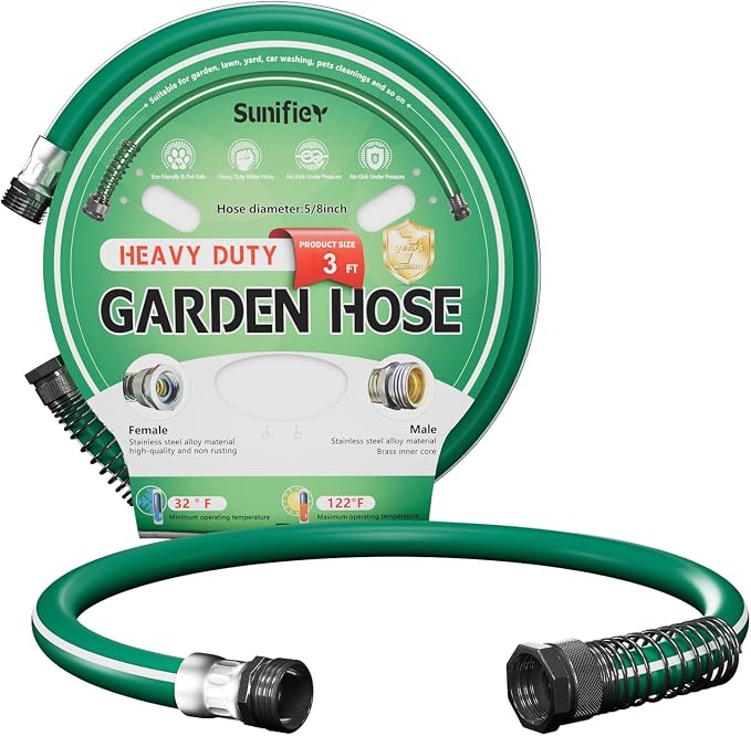 Short Garden Hose 3 ft 6ft 8 ft 10 ft – Hybird Leader Water Hose - Small Garden Hose Extension, Flexible Hose Extender for Lawn Watering, Car Washing - Burst 500 Psi (Green, 3 FT)