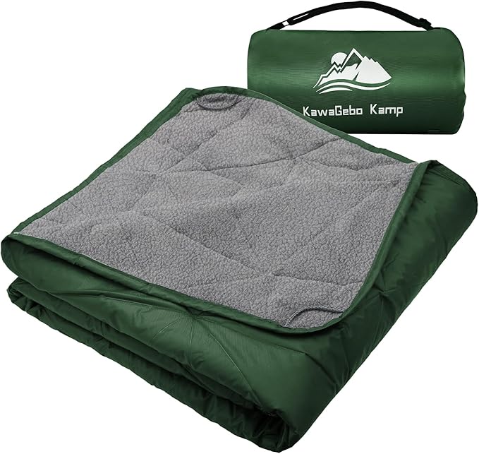 Large Waterproof Outdoor Blanket Thick Fleece 80" x 58" | Windproof Stadium Blanket, Wearable Poncho, Machine Washable for Camping, Car, Pet, Picnics - Green
