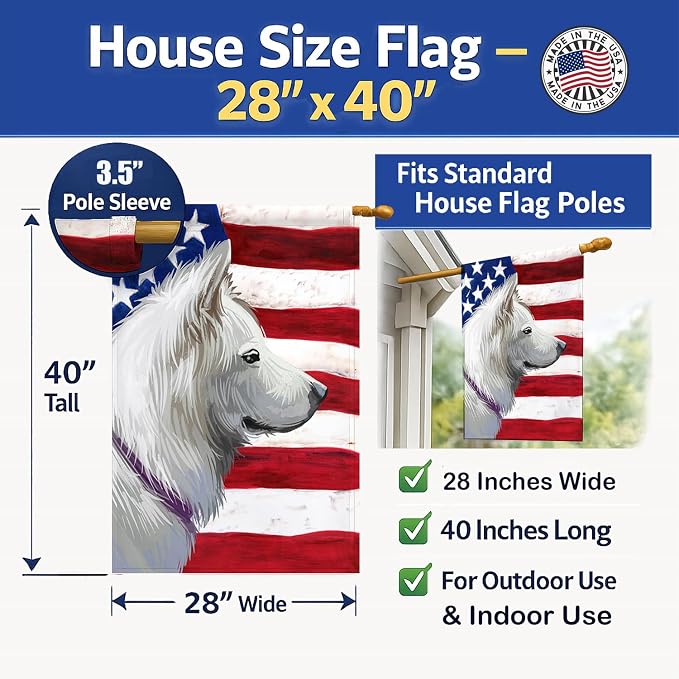 Caroline's Treasures CK6668CHF Pungsan Poongsan Dog American Flag House Flag Large Porch Sleeve Pole Decorative Outside Yard Banner Artwork Wall Hanging, Polyester, House Size, Multicolor