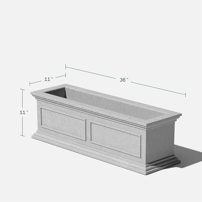 Veradek Brixton Window Box Plastic Planter - Large Rectangular Planter for Outdoor Balcony/Windowsill | Crack-Resistant All-Weather | Classic Estate Design for Flowers, Herbs, Succulents