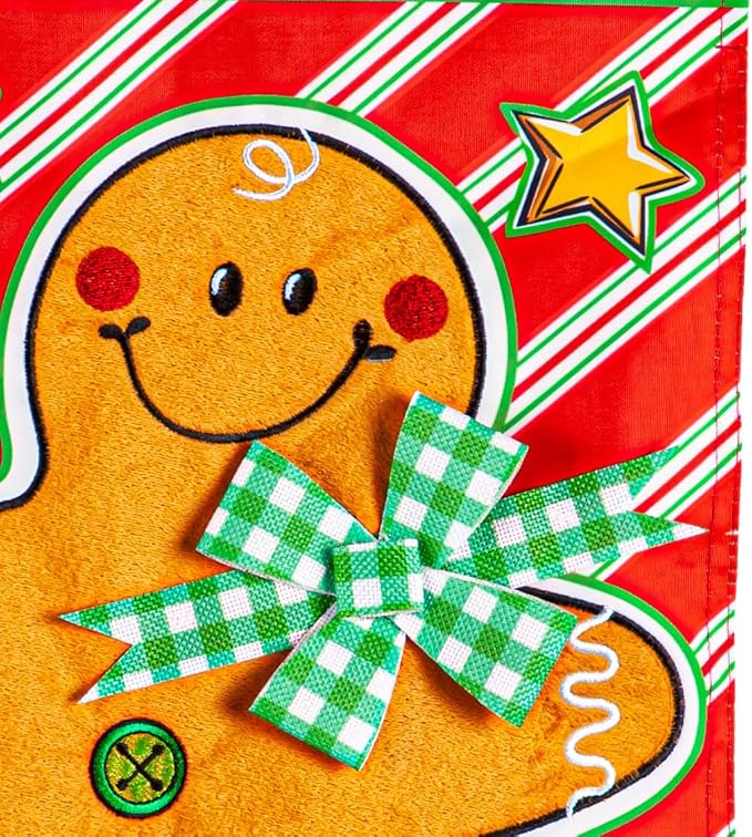 Evergreen Flag Patterned Gingerbread Man Applique Garden Flag | 12x18 Inches Double Sided Christmas Garden Flag for Outside | Weather and Fade Resistant | Outdoor Flag Décor for Home, Yards and
