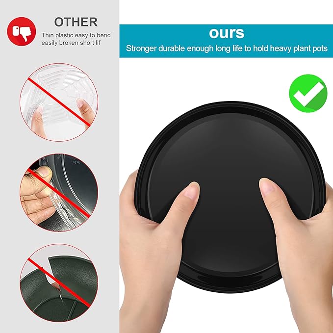 VUWEZ 6 Pack of Plant Saucer 8 Inch, 8 inch Plant Saucer Round, Plastic Flower Plant Trays for Pots, Plant Saucers for Indoors 8", Plant Pot Saucers, Planter Tray for Planter 6-8" (8", Black)