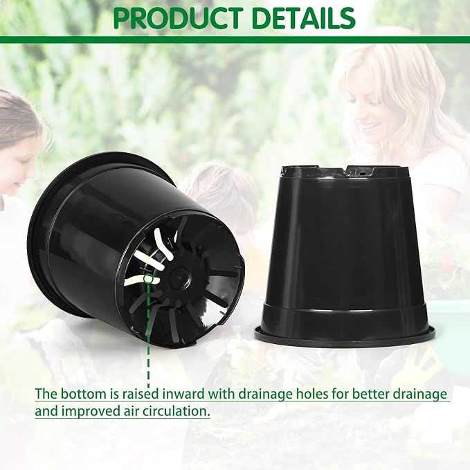 OUPSAUI 2/3/5/10 Gallon Pots for Plants, Sturdy Plastic Nursery Pots with Drainage Holes, Plant Pots for Seedlings, Vegetables, Succulents, Cuttings