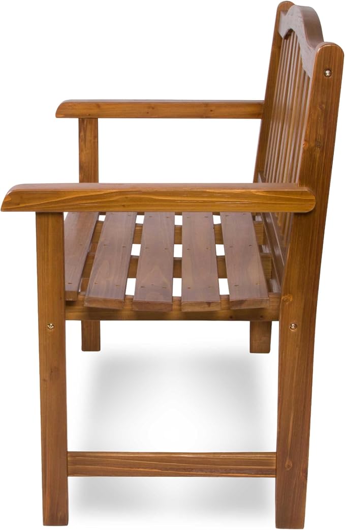 Shine Company Belfort Outdoor Solid Wood Patio Garden Bench, Ergonomic Seat, 22" D x 44.75" W x 36" H, Oak