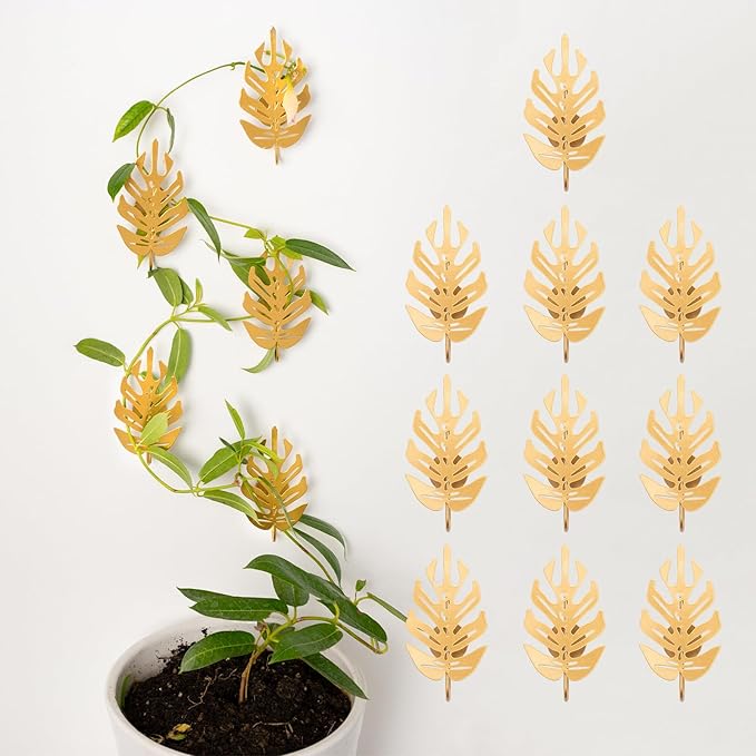 5Pcs Plant Hooks for Vines - Indoor Climbing Plants SupporWall Hooks - Cute Leaf Shape - Climber Plant Clips for Money Vines - Aesthetic Indoor Jungle Décor - Easy Installation Sturdy and Practical