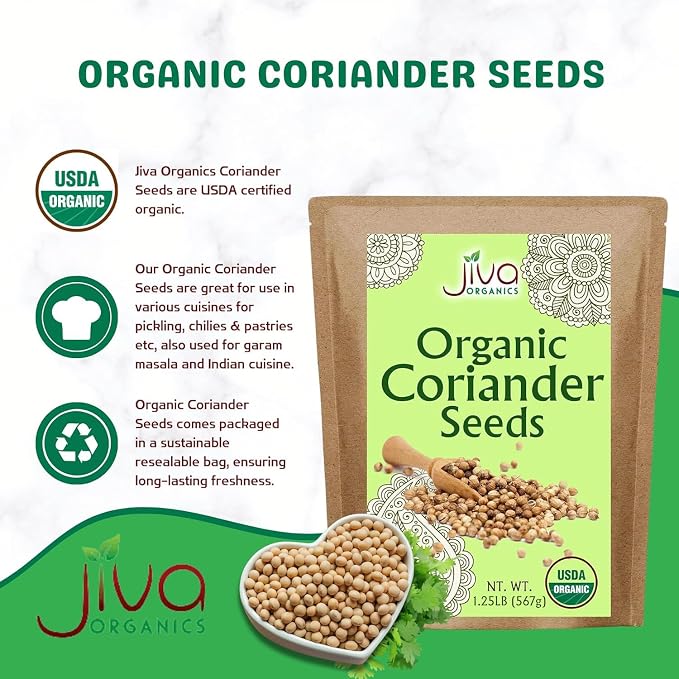 Jiva Organics Organic Coriander Seeds Whole 1.25 Pound Bulk Bag - Non-GMO