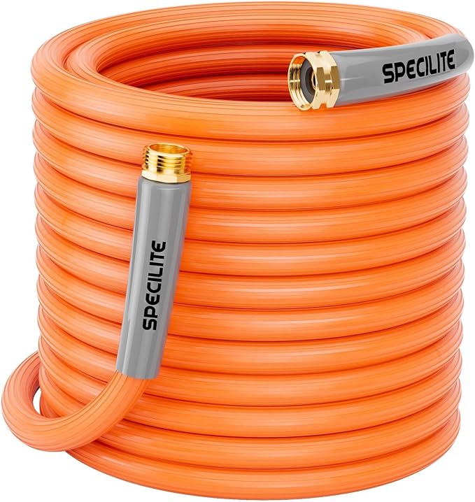 SPECILITE 5/8'' Heavy Duty Rubber Garden Hose 75FT, 1300psi Burst, 450psi Working, Hot/Cold Water Hose, -50℉ -170℉, 5 Layered Pipe, UV Resistant, 3/4" Brass Fittings for Outdoor, Agriculture