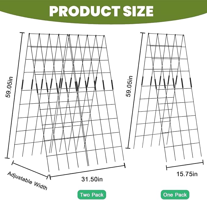 2 Pack Cucumber Trellis, 59" High Foldable A-Frame Garden Trellis for Raised Bed Garden Grow Support with Plant Support Clips Ties for Cucumber,Tomato, Climbing Plants and Flowers