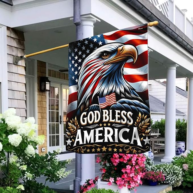 FLAGWIX American Flag - Patriotic Eagle God Bless America Flag MLN2548F, House Flag (29.5" x 39.5") - USA Flags Premium Polyester - Decorative Indoor Outdoor Flag