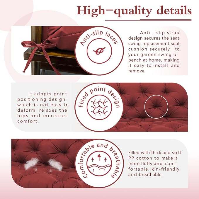 3 Seater Porch Swing Replacement Cushion Outdoor Waterproof Swing Cushions Thicken 5" Patio Swing Cushion with Backrest 40 ×40" Bench Cushion for Outdoor Backyard and Garden Furniture