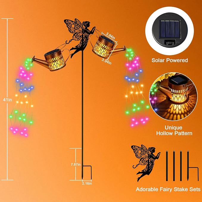 2 Pack Solar Watering Can Lights, Fairy Solar Garden Lights Outdoor Decoration, Waterproof Hanging Lantern Landscape Light for Yard Patio Lawn, Gardening Gifts for Mom Grandma (Multicolor)