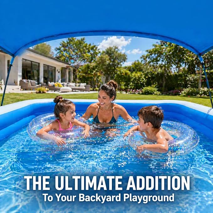 Inflatable Pool with Canopy,116" X 67" X 22" Large Inflatable Pool for Kids,Adults Thickened Family Swimming Pool for Toddlers, Outdoor, Garden, Backyard, Summer Water Party (XL)