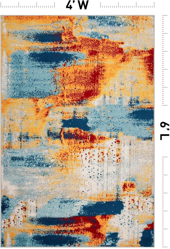 Rugshop Novel Abstract Fade-Resistant Area Rug Multi 4' x 6' | Stain Resistant,Bedroom, Dining Room, Home Office, Kitchen, Entryway, Hallway, Nursery, Kids Room, Guest Room