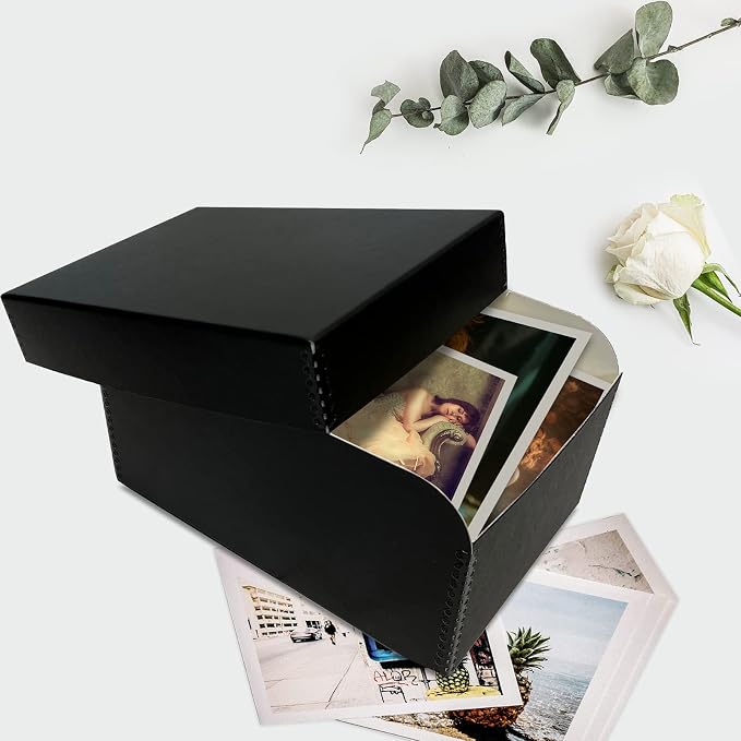 Lineco 4x6 Photo Storage Box, with 12 Acid-Free Envelope, 5.5x7.5x11, Black | Holds Up to 1000 3.5" x 5", or 4" x 6" Pictures, Metal Edge, Archival Organizer for Cards, Prints, Stickers, Stamps, Seeds