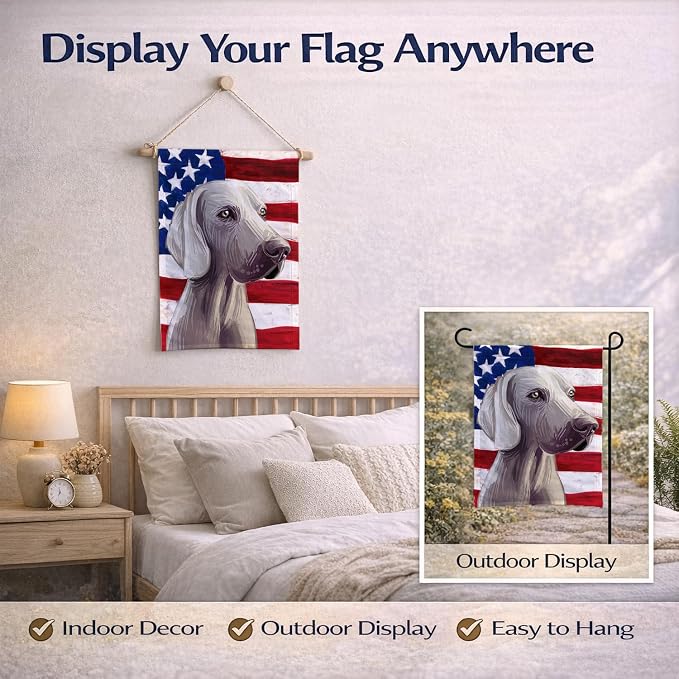 Caroline's Treasures CK6749GF Weimaraner American Flag Garden Flag Mailbox Flag Decorative Yard Flag Banner Outside Patio Artwork Yard Flower Beds, Garden Size, Multicolor