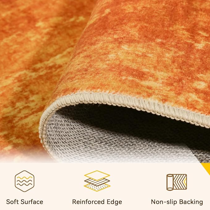 RELEANY Washable 5'x7' Abstract Area Rug for Living Room Orange | Carpet for Bedroom, Kitchen, Office, Hallway and Entryway, Printed Pattern, Non‑Slip, Soft, Stain‑Resistant, Easy to Clean