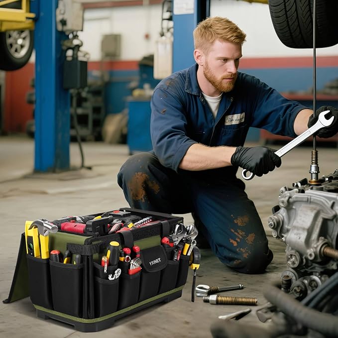 Heavy Duty Tool Bag 16-Inch, 46 Pockets Electrician Tool Bag for men with Hard Bottom & Waterproof Pocket, 1680D Tear-Proof Toolbox Organizer Tool Tote for HVAC Mechanic, Father Day Dad Birthday Gift