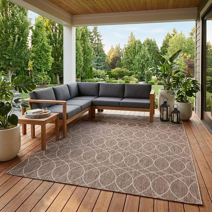 Unique Loom Outdoor Trellis Collection Area Rug - Gitter (9' x 12' Rectangle, Brown/ Ivory)