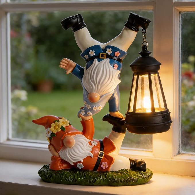 WDS WONDROUS Solar Garden Gnome Statue Decor with LED Lights Gnome Decorations for Outdoor Yard Patio Lawn Balcony Decor Birthday Gift for Woman Grandma Outside Garden Statues & Sulptures