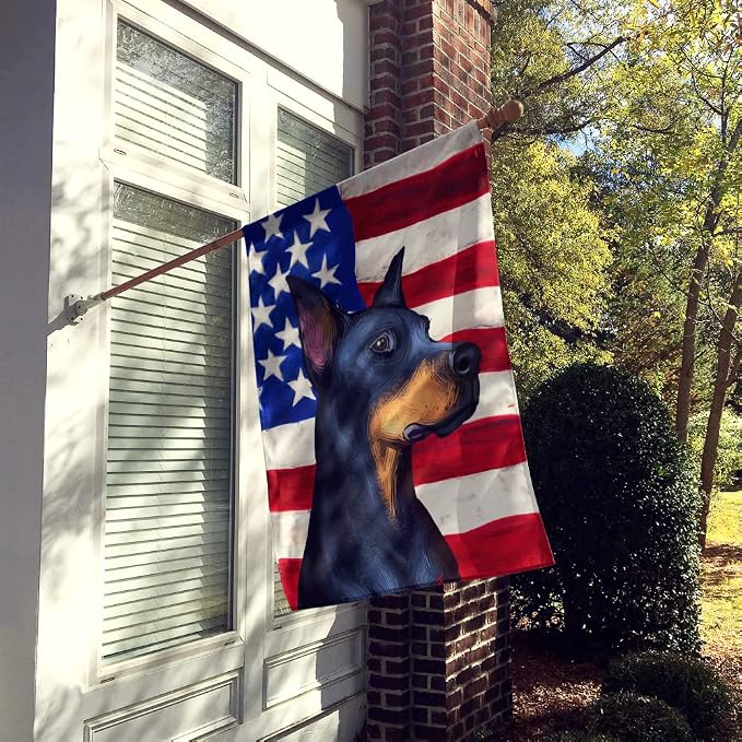 Caroline's Treasures CK6504CHF Doberman Pinscher Dog American Flag House Flag Large Porch Sleeve Pole Decorative Outside Yard Banner Artwork Wall Hanging, Polyester, House Size, Multicolor