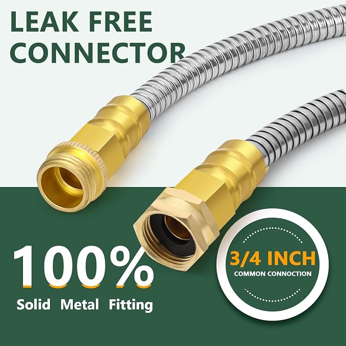 Metal Garden Hose 10ft, Short Stainless Steel Water Hose with Solid Fittings 3/4", Leak-Proof Small Hose for Outdoor,Outside,Yard,Lawn Patio