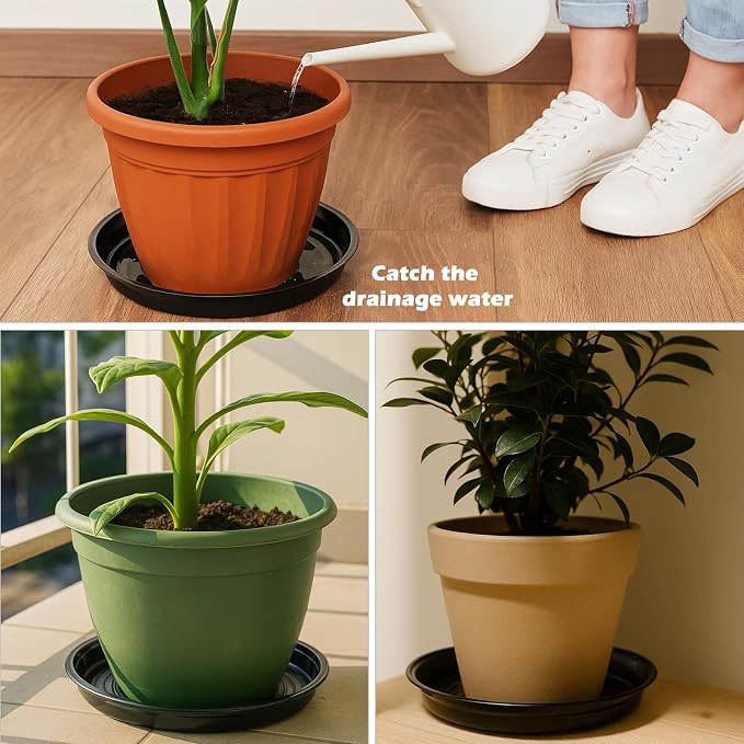 20 Packs 6 Inches Small Black Plant Saucers for Indoor Outdoor Use Heavy Duty Plastic Plant Trays for Planter Bulk Flower Pot Drip Trays to Catch Water, 4 to 20 Inch