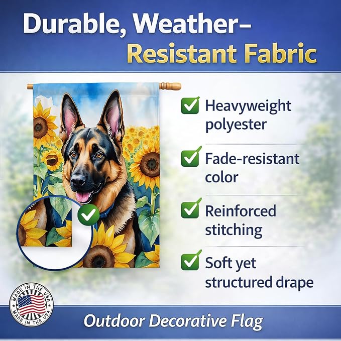 Caroline's Treasures DAC6084CHF German Shepherd in Sunflowers House Flag Large Porch Sleeve Pole Decorative Outside Yard Banner Artwork Wall Hanging, Polyester, House Size, Multicolor