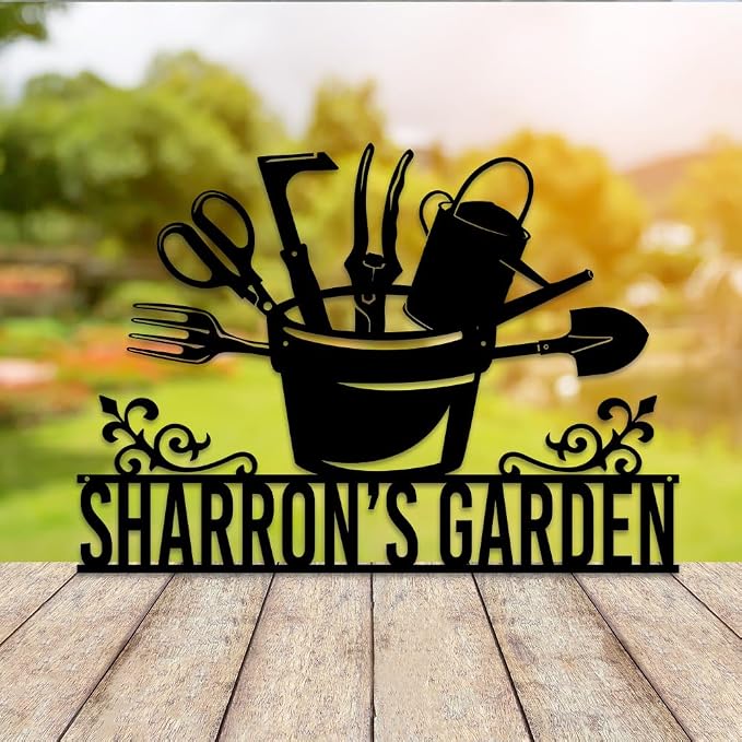 MeMate Personalized Metal Signs, Garden Signs, Garden Sign to Personalize, Large Sign for She Shed Garden, Customized Name Wall Art for Garden Outdoor Decor, Personalized Outdoor Plaque