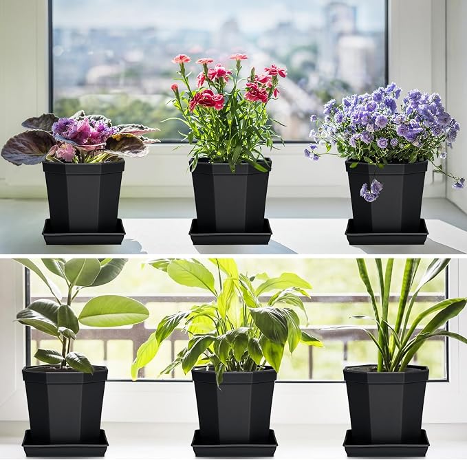 LWALRS Square Plant Saucer 20 22 Inch 2 Pack, Extra Large Plant Saucers, Deep Plant Trays for Pots, Heavy Plastic Water Tray Tor Plants, Planters for Indoors and Outdoors Plants (20 inch Black)