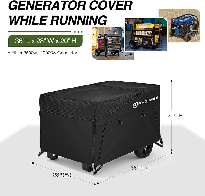 Porch Shield Generator Covers Running - Heavy Duty Waterproof Generator Rain Enclosure Tent Tarpaulin Shelter for 3500 -12000 Watt, Black（Fabric Upgrade）