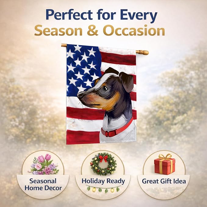 Caroline's Treasures CK6582CHF Japanese Terrier American Flag House Flag Large Porch Sleeve Pole Decorative Outside Yard Banner Artwork Wall Hanging, Polyester, House Size, Multicolor
