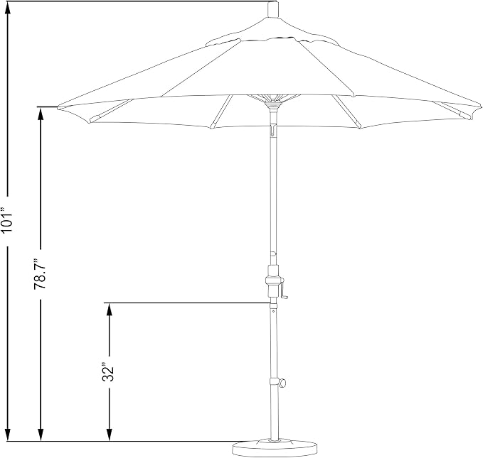 California Umbrella 9' Round Aluminum Patio Umbrella, Crank Lift, Collar Tilt, Bronze Pole, Gray/White Stripe