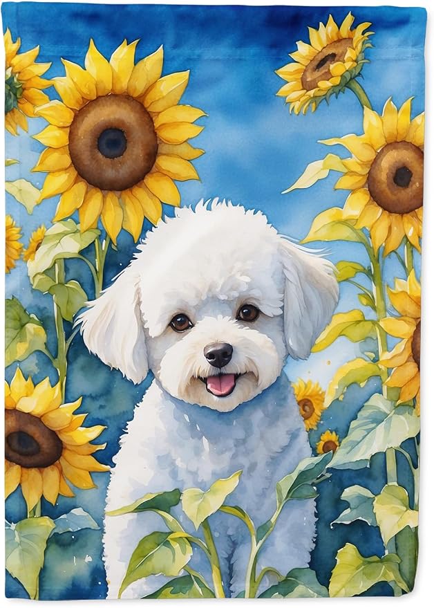 Caroline's Treasures DAC6027CHF Bichon Frise in Sunflowers House Flag Large Porch Sleeve Pole Decorative Outside Yard Banner Artwork Wall Hanging, Polyester, House Size, Multicolor