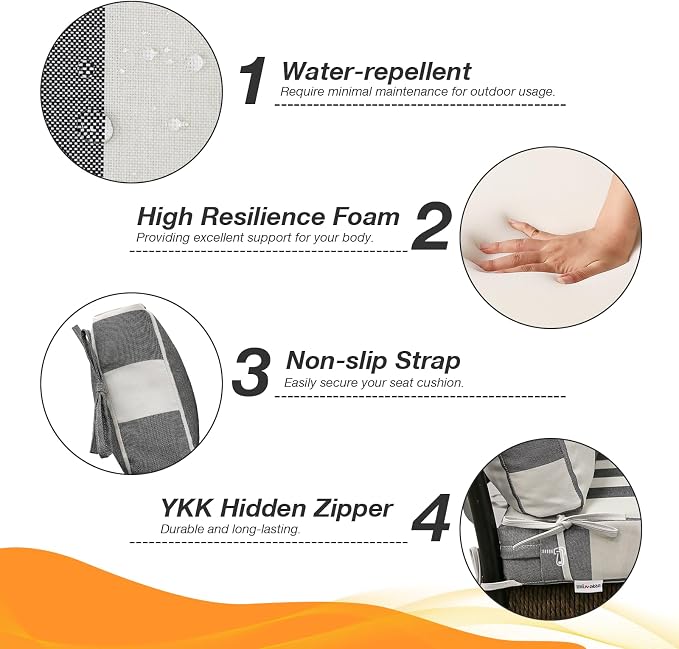 Unimatta Outdoor Separate High Back Chair Cushion Seat Pads, 2-Pack 44 x 21 Inch Water-Repellent & Fade-Resistant Patio Furniture Cushions with Ties for Adirondack, Rocking Chairs, Gray Stripe