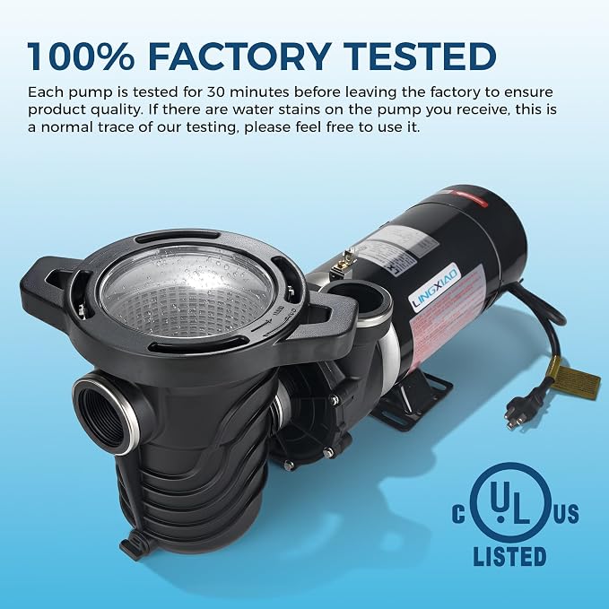 1.5 HP Above Ground Pool Pump 5706GPH 115V High-Efficiency | Single Speed, Low-Noise, UL Certified, Stainless Steel Shaft & Reinforced Thermoplastic, 1.5" Fittings, 2 Year Warranty