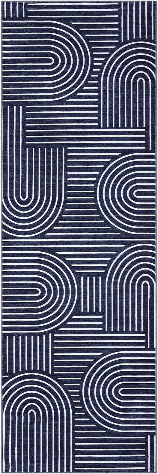 ROYHOME Modern 2x6 Hallway Runner Rug Non Slip Washable Kitchen Rug, Blue | Abstract Bath Mat, Rainbow Geometric Runners Rugs for Bedroom, Soft Long Rugs for Entryway Arch Pattern Bathroom Laundry Dorm