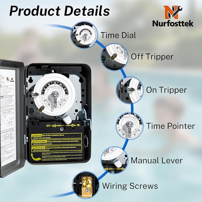 T101 24-Hour Mechanical Timer, 40A 120VAC SPST, 12 On/Off Operations, Indoor Use Only, for Commercial Refrigeration Defrost, Lighting, Fans, Pool Pumps, Irrigation Systems, Water Heater Timing Control
