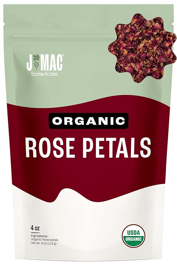 J MAC BOTANICALS, Organic Rose Petals (4 oz) Certified USDA Organic, edible, culinary grade dry rose petal, herbal tea, cooking and crafts