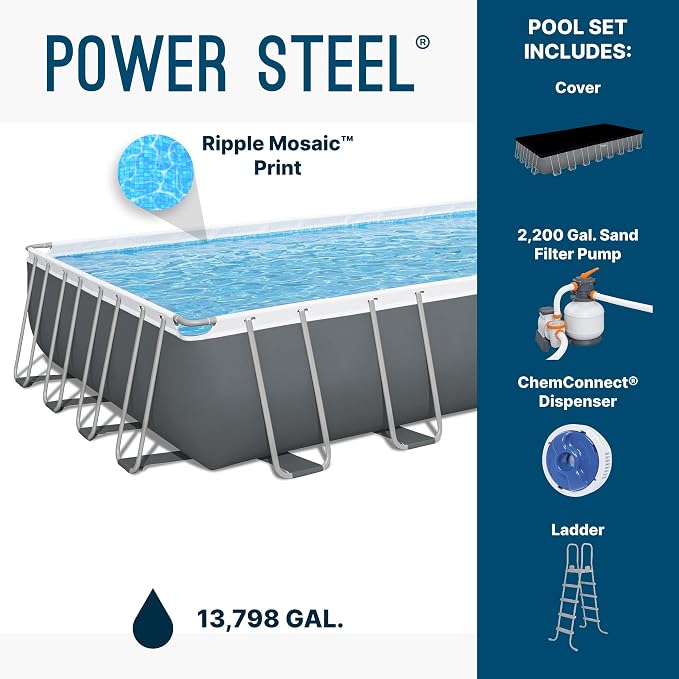 Bestway Power Steel Pool Set with Sand Filter Pump, Ladder, and Cover