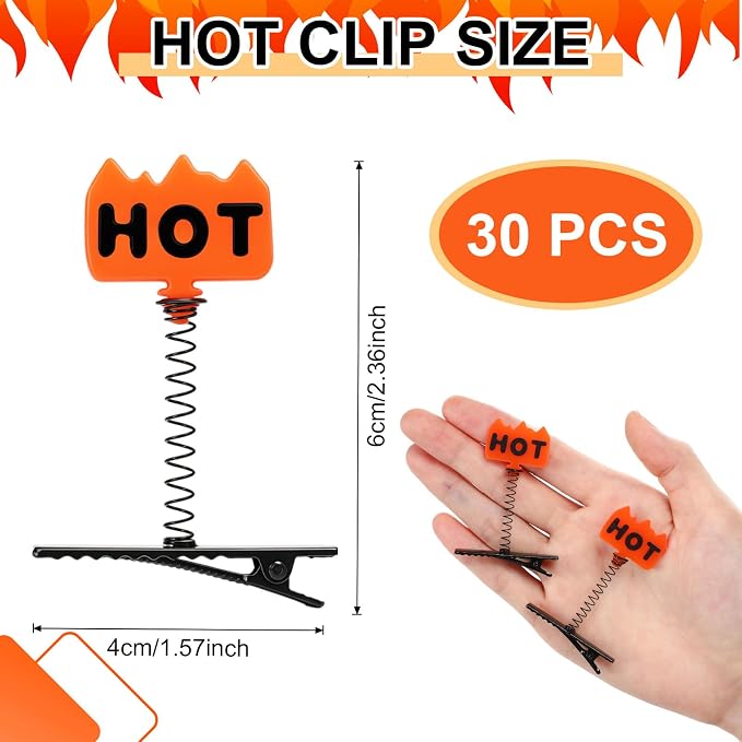 Tigeen 30 Pcs Glow Rave Trinkets Festival Flame Hot Hair Clip Holiday Spring Loaded Funny Fire Hair Accessories for Women Music Festival Halloween Carnival Costume Cosplay Party Photo Props