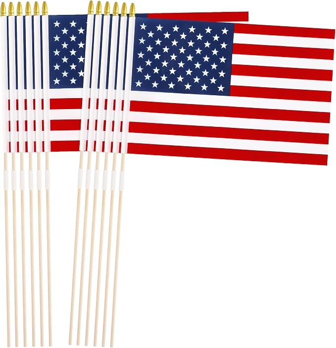 12 Pcs 12x18 In American Flags for Outside, 4th of July Grounded Decorations Outdoor Weatherproof 250 Anniversary USA Flag for Memorial Day Patriotic Decor Fourth of July Accessories