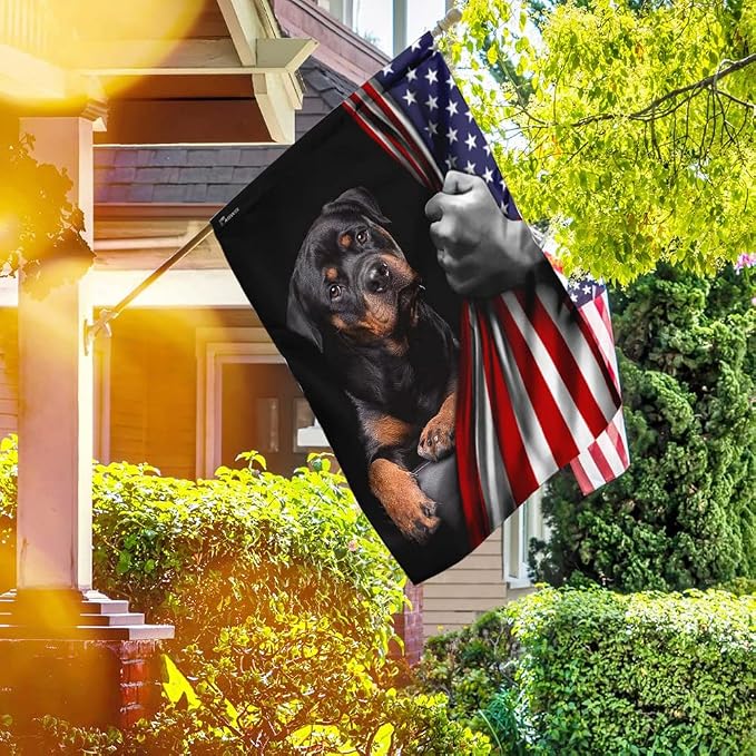 FLAGWIX American Flag - Rottweiler Dog Lover American US Flag, 4th of July Decorations for Inside, Outside, Garden Flag (11.5" x 17.5") - USA Flags Premium Polyester, Decorative Indoor Outdoor Flag