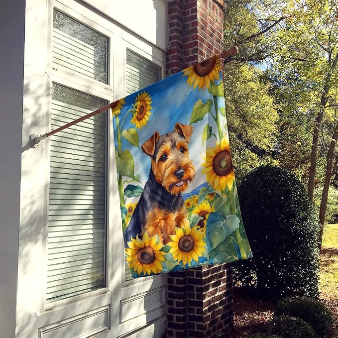 Caroline's Treasures DAC6172CHF Welsh Terrier in Sunflowers House Flag Large Porch Sleeve Pole Decorative Outside Yard Banner Artwork Wall Hanging, Polyester, House Size, Multicolor
