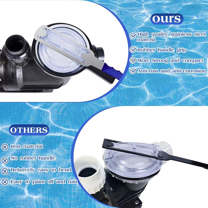 Pool Pump Lid Removal Tool with Handle Grip, Upgraded Metal Pool Pump Cover Removal Wrench Swimming Pools Strainer Lid Removing Tool Compatible with Hayward Super II Pump SP3000 SP3010 SP3007 Series