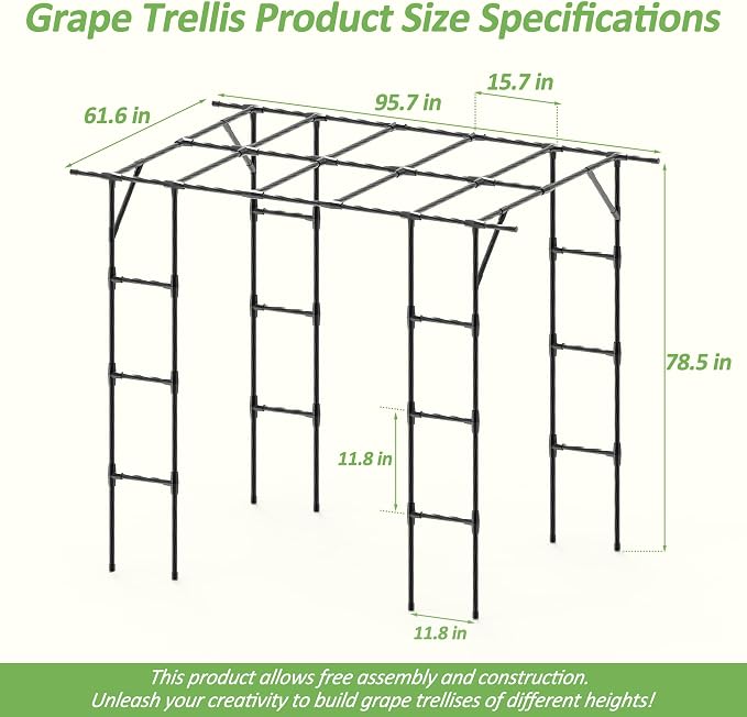 Grape Vine Trellis - Cucumber Trellis Size: 95.7 * 61.6 * 78.5 inches - Large Outdoor Garden Arch Trellis, Used for Outdoor Climbing of Plants, Courtyard and Garden Decoration (Leg spacing 80")