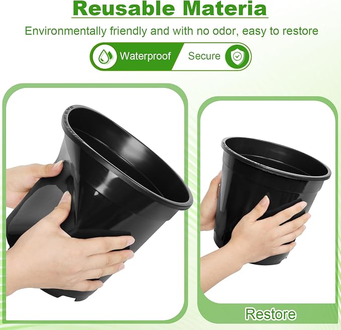 6 Pack 3 Gallon Pots for Plants, 3 Gallon Plastic Nursery Pot with Drainage Holes, Sturdy Plastic Plant Pots for Nursery Garden, Flowers, Succulent Outdoor Indoor (Black, 3 Gal- 6 Pack)