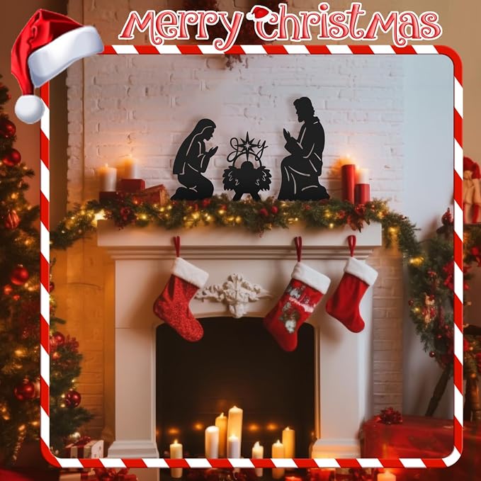 3Pack Metal Nativity Scene Silhouette Outdoor,Christmas Decorations Nativity Set Garden Stake for Outside,Holy Family Yard Deco
