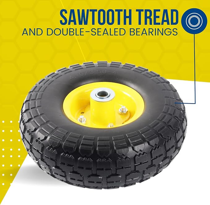 AR-PRO (4-Pack) 4.10/3.50-4" Flat Free Tire and Wheel - 10 Inch Solid Rubber Tires with 5/8" Bearings, 2.2" Offset Hub - Compatible with Garden Wagon Carts,Hand Truck,Wheelbarrow,Dolly,Utility Cart