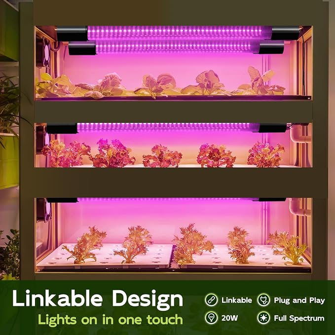 Hlite LED Grow Light 16 inch, Hanging Full Spectrum Linkable 2 Pack | Linkable Plant Grow Lights for Indoor Plants, Plug and Hanging with On/Off Switch, Seedling to Flowering, Pinkish White